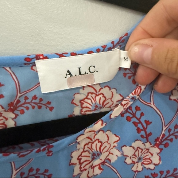 A.L.C. Dress Behati Mini Asymmetric Pleated in Blue Floral - Picture 7 of 8